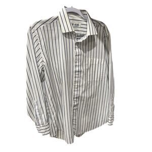 John Henry Shirt 16 32 33 Regular Fit White Blue Stripes‎ Preppy Classic Career